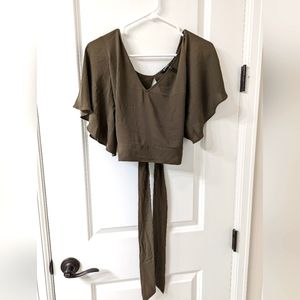 Express Olive Green Crop Top Size S